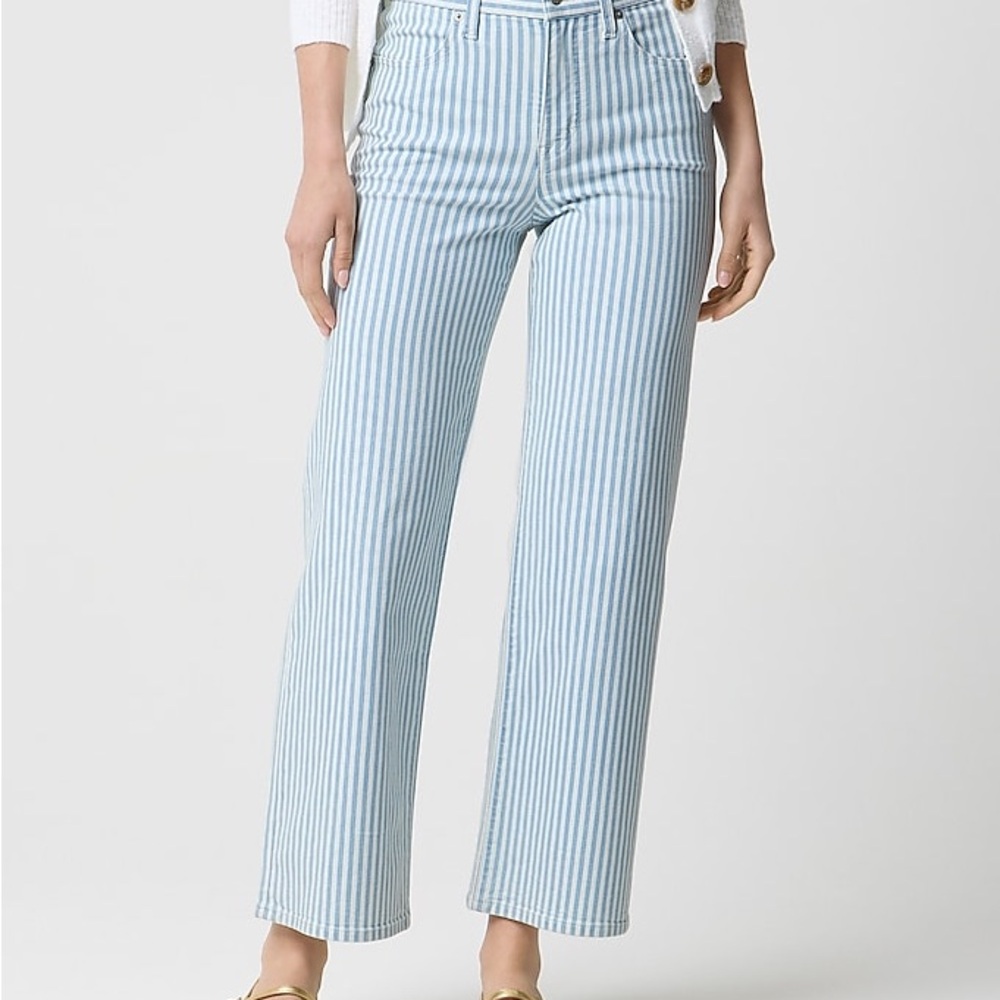 J. Crew Blue and White Striped Straight Leg Jeans